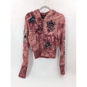 REBEL SPIRIT EMBELLISHED EMBROIDERED PATCH HOODIE ZIP UP‎ SIZE MEDIUM  Y2K
